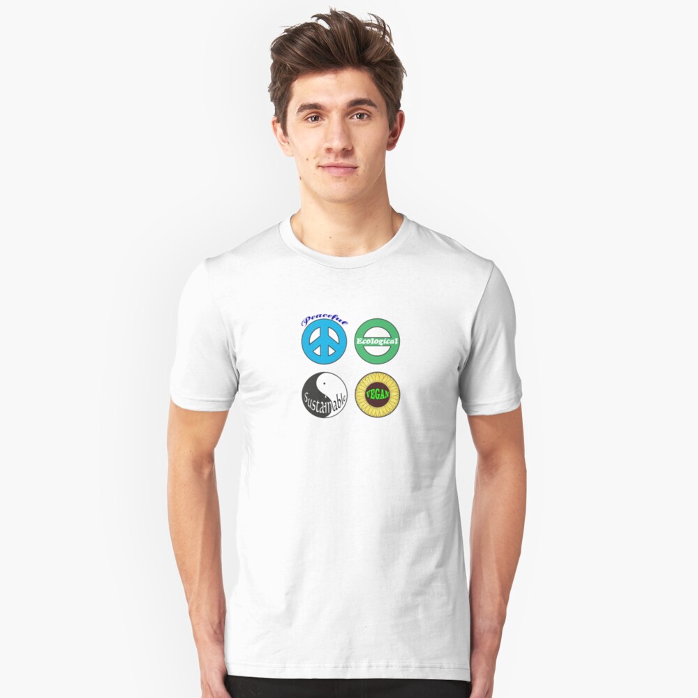 peaceful ecological sustainable vegan slim fit t-shirt