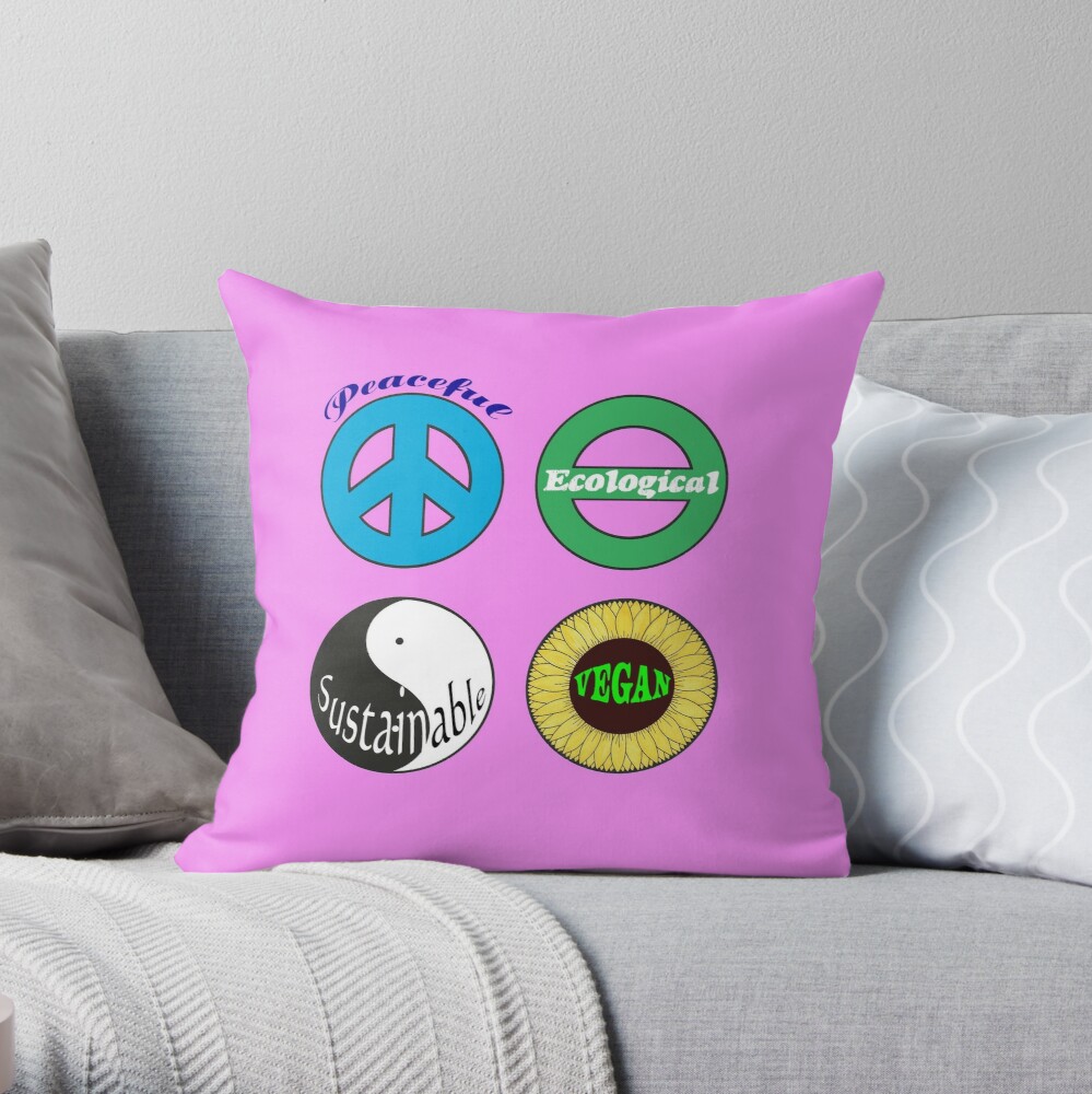 peaceful ecological sustainable vegan throw pillow