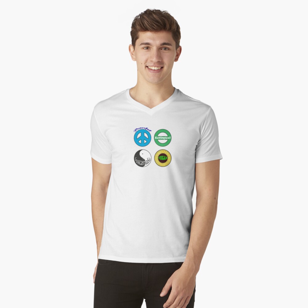 peaceful ecological sustainable vegan v-neck t-shirt