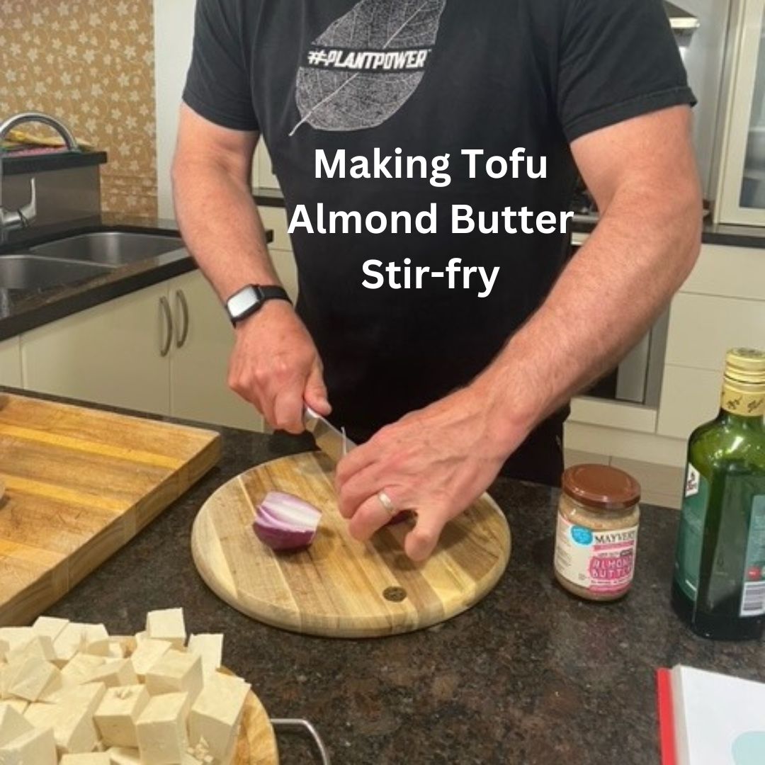 making tofu almond butter stir-fry